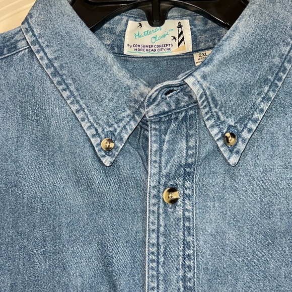 Hatteras Concepts Denim Long Sleeve Button Collar 2XL Sony Ericsson Logo • NWOT - Picture 3 of 9